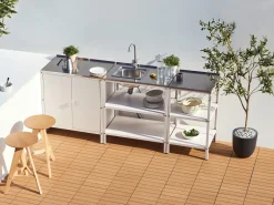 Hot Beliani Set cucina da esterno 3 elementi con lavello VILAMA Metallo Bianco Bianco Argento