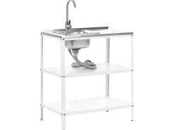 Hot Beliani Set cucina da esterno 3 elementi con lavello VILAMA Metallo Bianco Bianco Argento