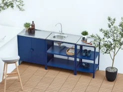 Clearance Beliani Set cucina da esterno 3 elementi con lavello VILAMA Metallo Blu Blu Argento
