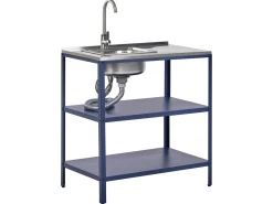 Clearance Beliani Set cucina da esterno 3 elementi con lavello VILAMA Metallo Blu Blu Argento