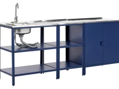 Clearance Beliani Set cucina da esterno 3 elementi con lavello VILAMA Metallo Blu Blu Argento