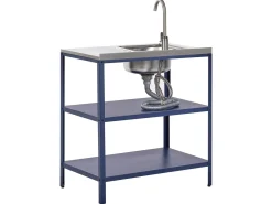 Clearance Beliani Set cucina da esterno 3 elementi con lavello VILAMA Metallo Blu Blu Argento