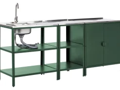 Discount Beliani Set cucina da esterno 3 elementi con lavello VILAMA Metallo Verde Verde Argento