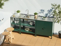 Discount Beliani Set cucina da esterno 3 elementi con lavello VILAMA Metallo Verde Verde Argento