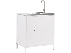 Sale Beliani Set cucina da esterno 3 elementi con lavello VILAMA Metallo Bianco Bianco Argento