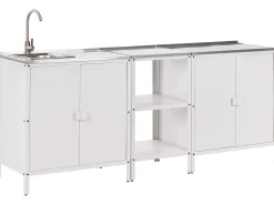 Sale Beliani Set cucina da esterno 3 elementi con lavello VILAMA Metallo Bianco Bianco Argento