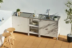 Sale Beliani Set cucina da esterno 3 elementi con lavello VILAMA Metallo Bianco Bianco Argento