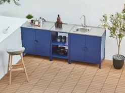 Best Beliani Set cucina da esterno 3 elementi con lavello VILAMA Metallo Blu Blu Argento