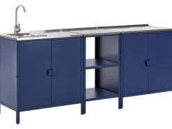 Best Beliani Set cucina da esterno 3 elementi con lavello VILAMA Metallo Blu Blu Argento