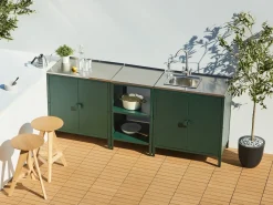 Discount Beliani Set cucina da esterno 3 elementi con lavello VILAMA Metallo Verde Verde Argento