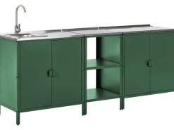 Discount Beliani Set cucina da esterno 3 elementi con lavello VILAMA Metallo Verde Verde Argento