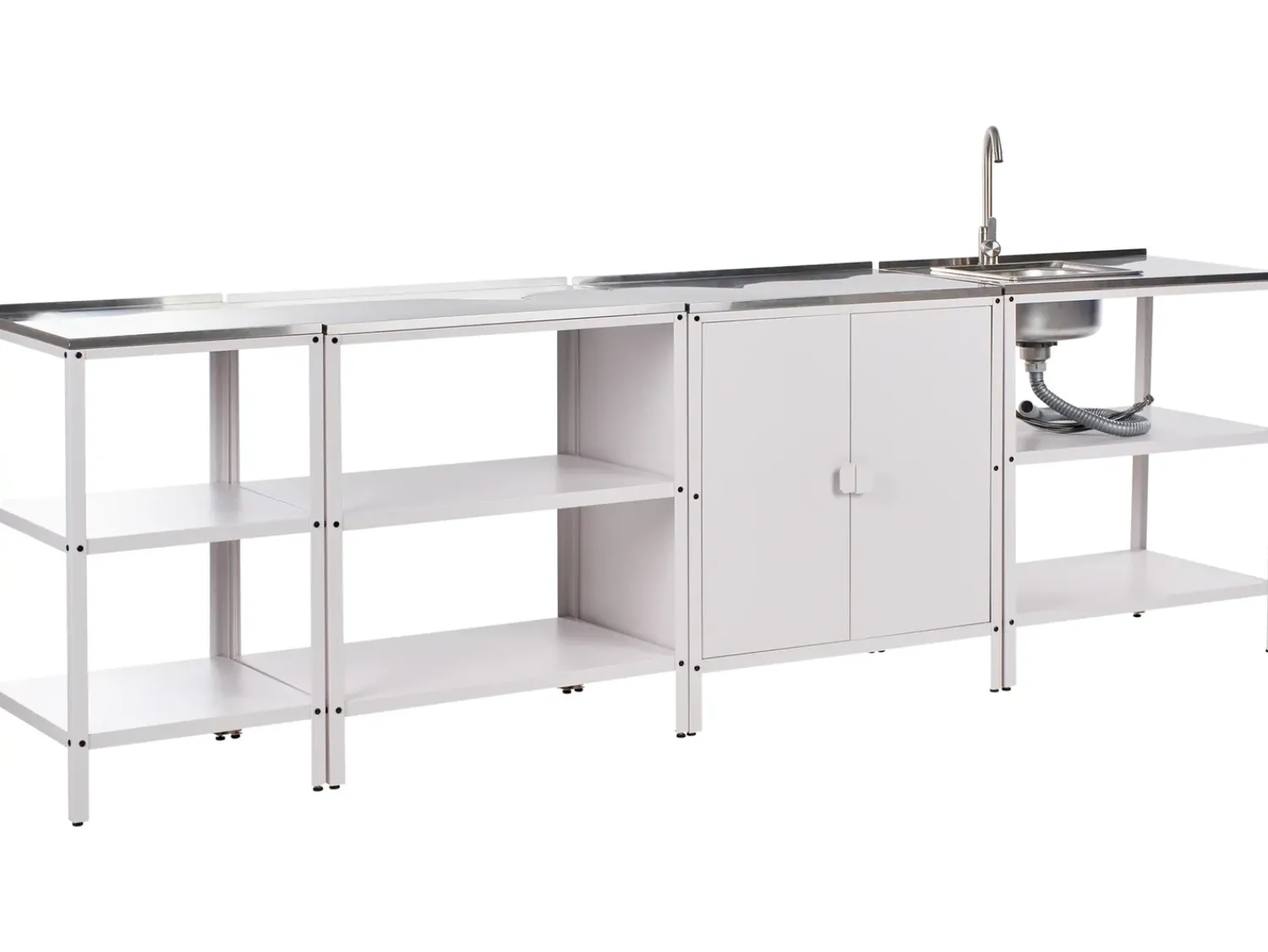 Sale Beliani Set cucina da esterno 4 elementi con lavello VILAMA Metallo Bianco Bianco Argento