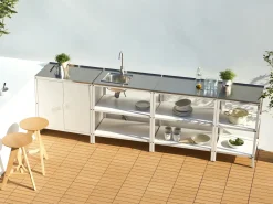 Sale Beliani Set cucina da esterno 4 elementi con lavello VILAMA Metallo Bianco Bianco Argento