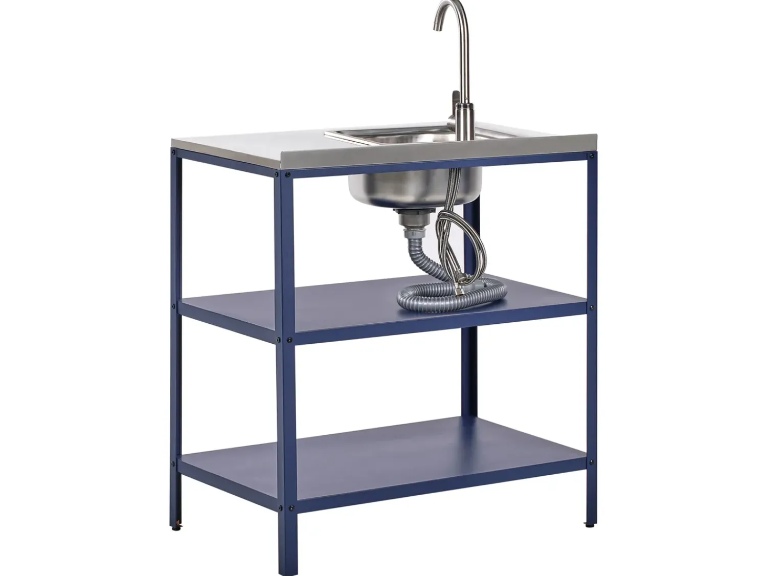 New Beliani Set cucina da esterno 4 elementi con lavello VILAMA Metallo Blu Blu Argento