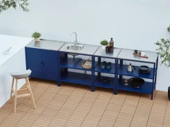 New Beliani Set cucina da esterno 4 elementi con lavello VILAMA Metallo Blu Blu Argento