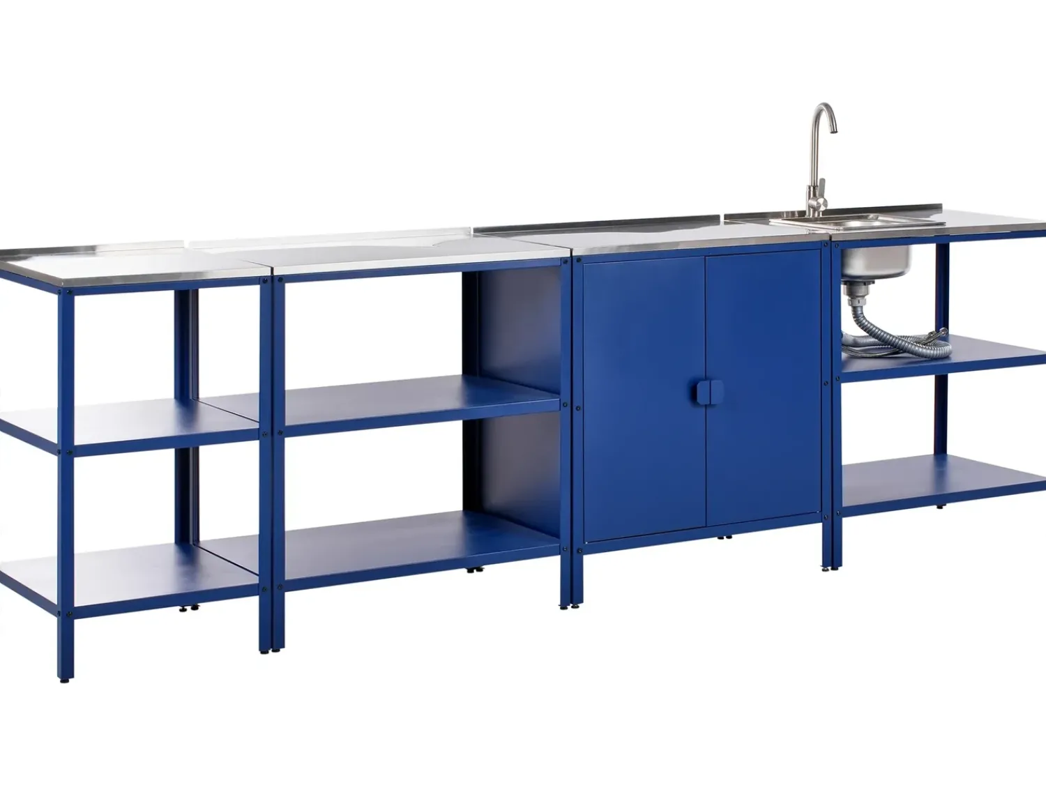 New Beliani Set cucina da esterno 4 elementi con lavello VILAMA Metallo Blu Blu Argento