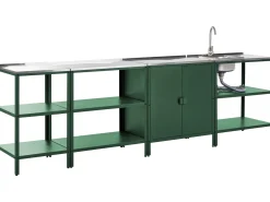 Discount Beliani Set cucina da esterno 4 elementi con lavello VILAMA Metallo Verde Verde Argento