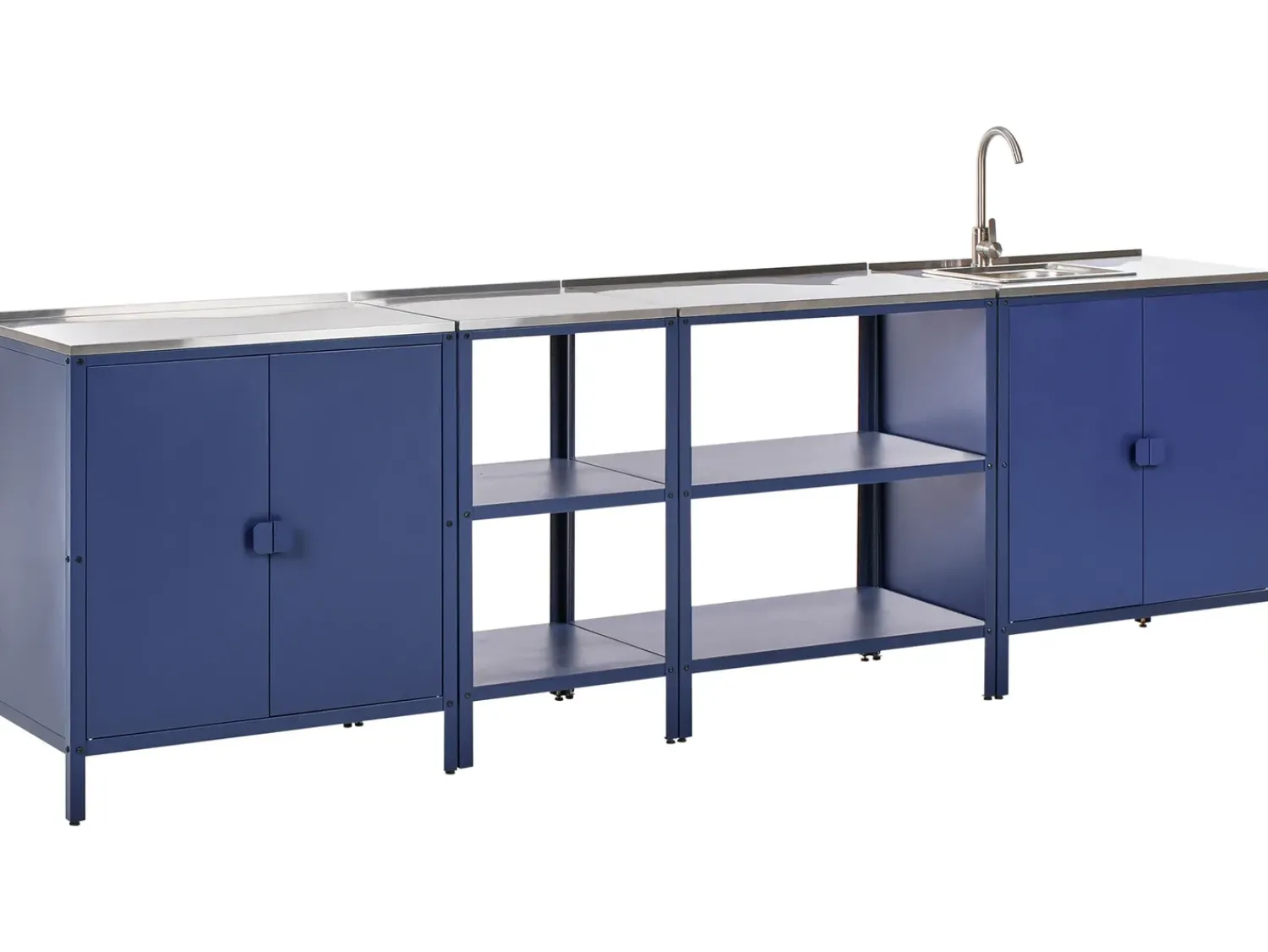 Best Beliani Set cucina da esterno 4 elementi con lavello VILAMA Metallo Blu Blu Argento