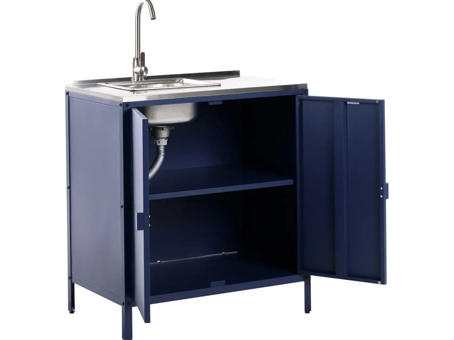 Best Beliani Set cucina da esterno 4 elementi con lavello VILAMA Metallo Blu Blu Argento