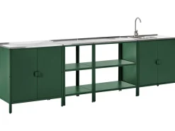 New Beliani Set cucina da esterno 4 elementi con lavello VILAMA Metallo Verde Verde Argento