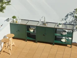 New Beliani Set cucina da esterno 4 elementi con lavello VILAMA Metallo Verde Verde Argento