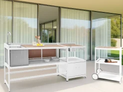 Sale Beliani Set cucina da esterno 3 elementi con lavello ORTISEI Metallo Bianco Bianco Marrone
