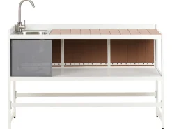 Sale Beliani Set cucina da esterno 3 elementi con lavello ORTISEI Metallo Bianco Bianco Marrone