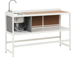 Sale Beliani Set cucina da esterno 3 elementi con lavello ORTISEI Metallo Bianco Bianco Marrone
