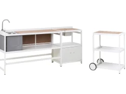 Sale Beliani Set cucina da esterno 3 elementi con lavello ORTISEI Metallo Bianco Bianco Marrone