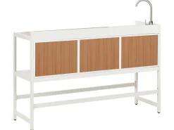 Sale Beliani Set cucina da esterno 3 elementi con lavello ORTISEI Metallo Bianco Bianco Marrone