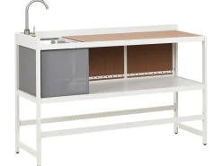 Sale Beliani Set cucina da esterno 3 elementi con lavello ORTISEI Metallo Bianco Bianco Marrone
