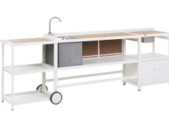 Sale Beliani Set cucina da esterno 3 elementi con lavello ORTISEI Metallo Bianco Bianco Marrone