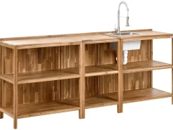 Discount Beliani Set cucina da esterno 3 elementi con lavello VENOSA Legno d'acacia Marrone/Argento Marrone Argento