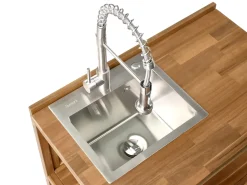 Discount Beliani Set cucina da esterno 3 elementi con lavello VENOSA Legno d'acacia Marrone/Argento Marrone Argento