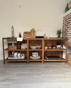 Discount Beliani Set cucina da esterno 3 elementi con lavello VENOSA Legno d'acacia Marrone/Argento Marrone Argento