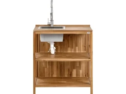 Discount Beliani Set cucina da esterno 3 elementi con lavello VENOSA Legno d'acacia Marrone/Argento Marrone Argento