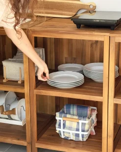 Discount Beliani Set cucina da esterno 3 elementi con lavello VENOSA Legno d'acacia Marrone/Argento Marrone Argento