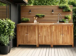 Hot Beliani Set cucina da esterno 3 elementi con lavello VENOSA Legno d'acacia Marrone/Argento Marrone Argento