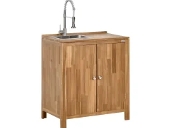 Hot Beliani Set cucina da esterno 3 elementi con lavello VENOSA Legno d'acacia Marrone/Argento Marrone Argento