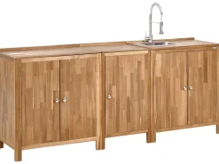 Hot Beliani Set cucina da esterno 3 elementi con lavello VENOSA Legno d'acacia Marrone/Argento Marrone Argento