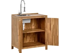 Hot Beliani Set cucina da esterno 3 elementi con lavello VENOSA Legno d'acacia Marrone/Argento Marrone Argento