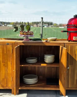 Hot Beliani Set cucina da esterno 3 elementi con lavello VENOSA Legno d'acacia Marrone/Argento Marrone Argento