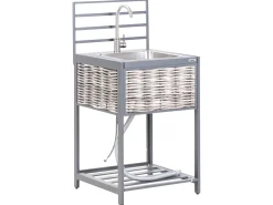 Best Beliani Set cucina da esterno 4 elementi con lavello MIRADOR Rattan sintetico (PE) Grigio Beige Grigio