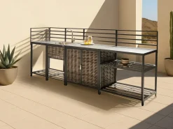 Best Beliani Set cucina da esterno 4 elementi con lavello MIRADOR Rattan sintetico (PE) Grigio Beige Grigio