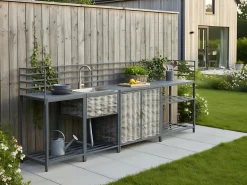 Best Beliani Set cucina da esterno 4 elementi con lavello MIRADOR Rattan sintetico (PE) Grigio Beige Grigio