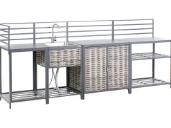 Best Beliani Set cucina da esterno 4 elementi con lavello MIRADOR Rattan sintetico (PE) Grigio Beige Grigio