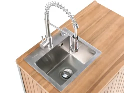 Hot Beliani Set cucina da esterno elementi con lavello IVREA Legno di acacia certificato Marrone/Argento Marrone Argento Grigio
