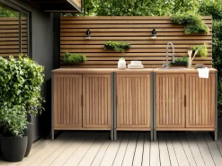 Hot Beliani Set cucina da esterno elementi con lavello IVREA Legno di acacia certificato Marrone/Argento Marrone Argento Grigio