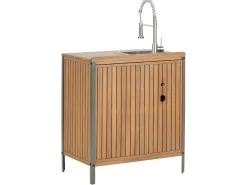 Hot Beliani Set cucina da esterno elementi con lavello IVREA Legno di acacia certificato Marrone/Argento Marrone Argento Grigio