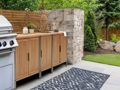 Hot Beliani Set cucina da esterno elementi con lavello IVREA Legno di acacia certificato Marrone/Argento Marrone Argento Grigio
